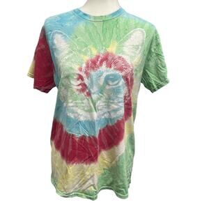 H Brand Womens Medium Tie Dyed Cat Kitten Short Sleeve 100% Cotton Crew Neck Tee